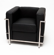 Львов широкое черное кожаное кресло Le Corbusier  Из Нержавеющей стали