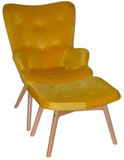 Кресло Флорино с пуфом под ноги,  велюр,  цвет желтый,  оранжевый